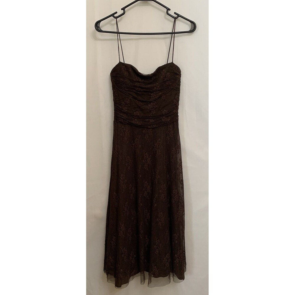 Eliza J Womens Size 6 Cocktail Party Dress MIDI Brown Lace Tulle Prom Retro